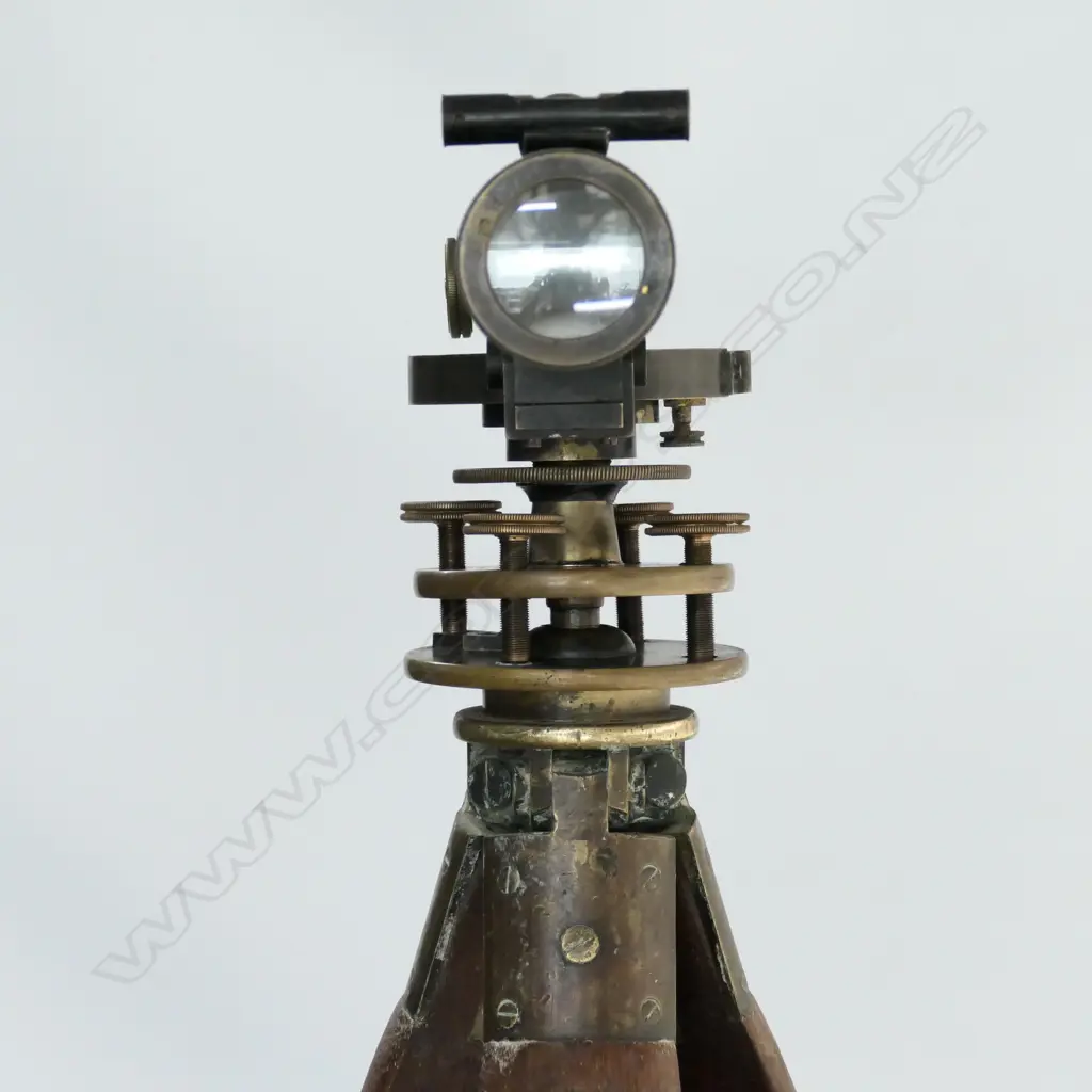 14" TROUGHTON & SIMMS BRASS SURVEYOR'S TRANSIT IN MAHOGANY CASE w TRIPOD IN CANVAS BAG Image 1++